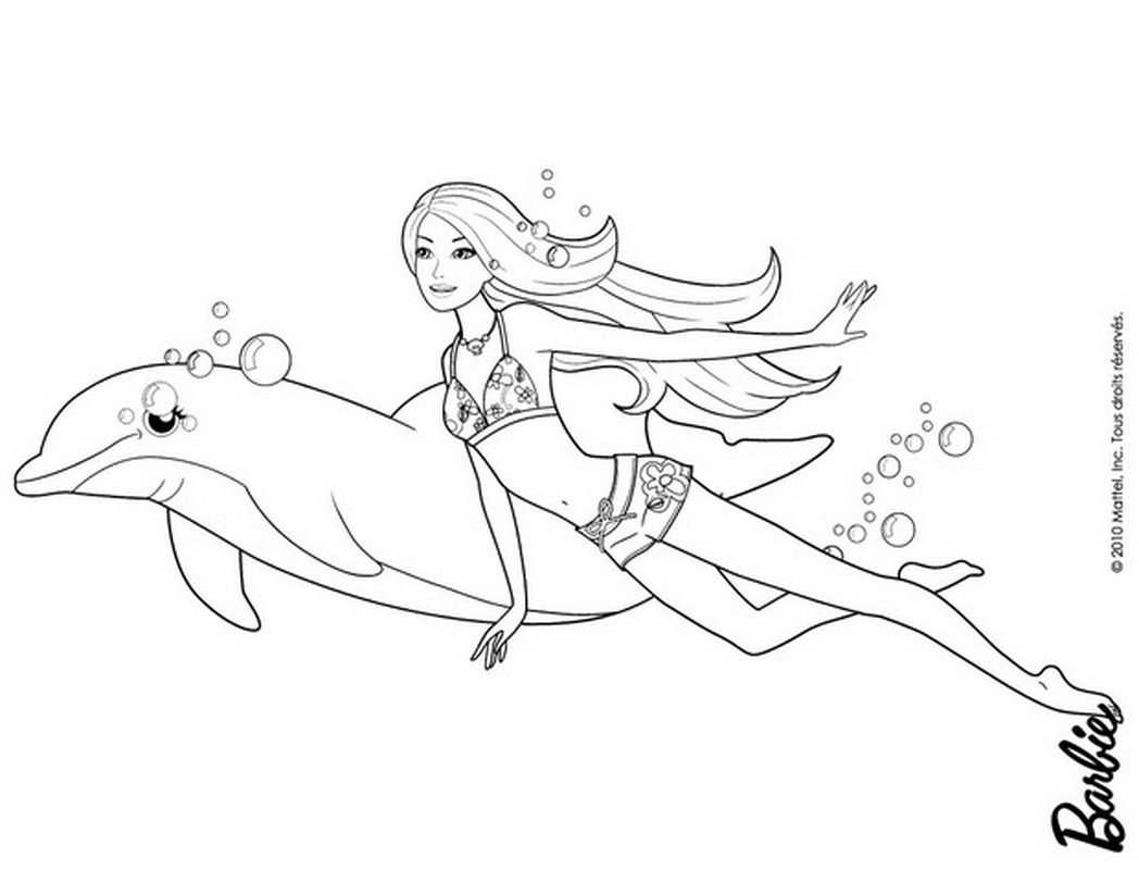 Barbie coloring page barbie on a flying horse Barbie swimming with dolphincs under water