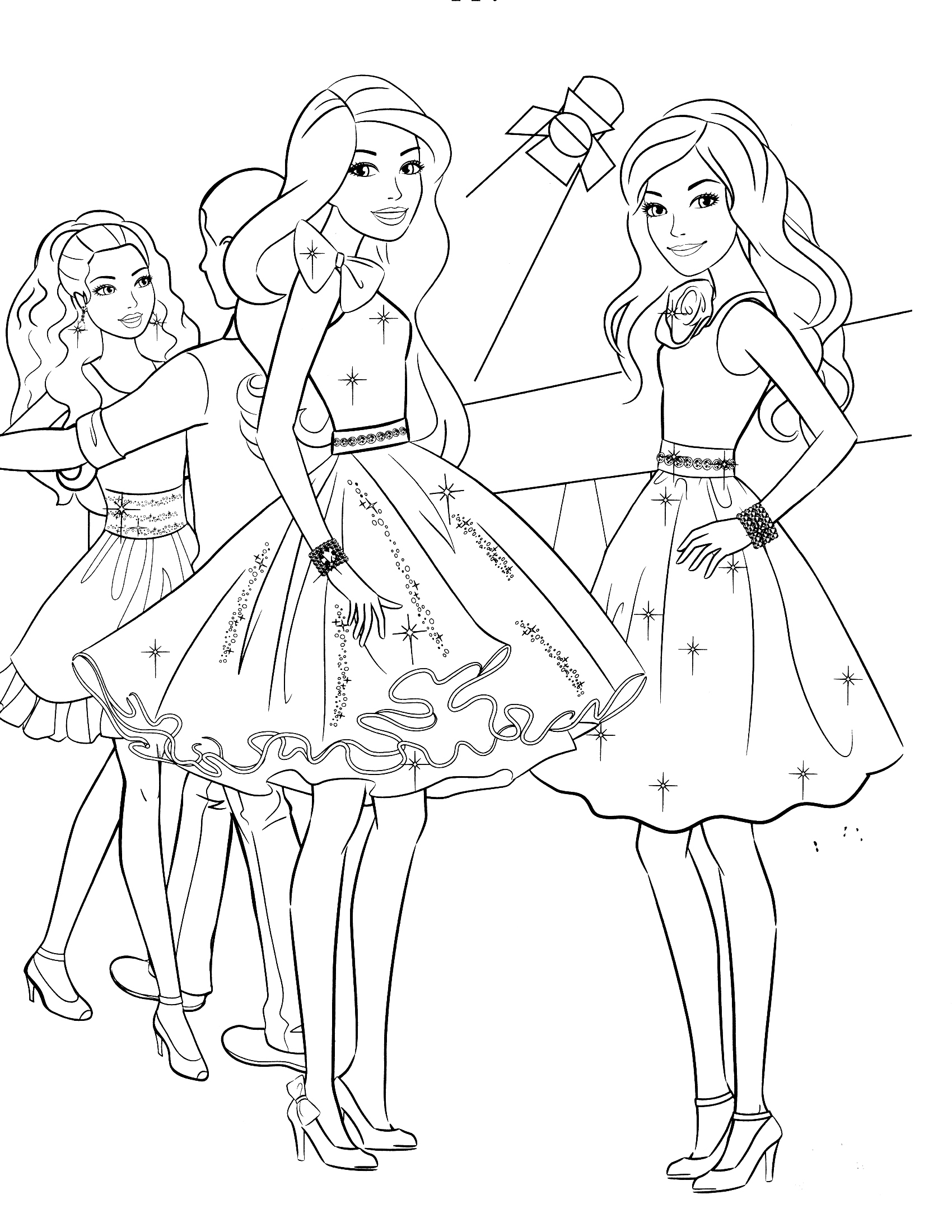 Barbie coloring page with barbie friends
