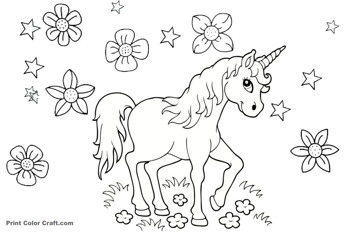 Beautiful horned animal Unicorn Printable Coloring Pages for Kids