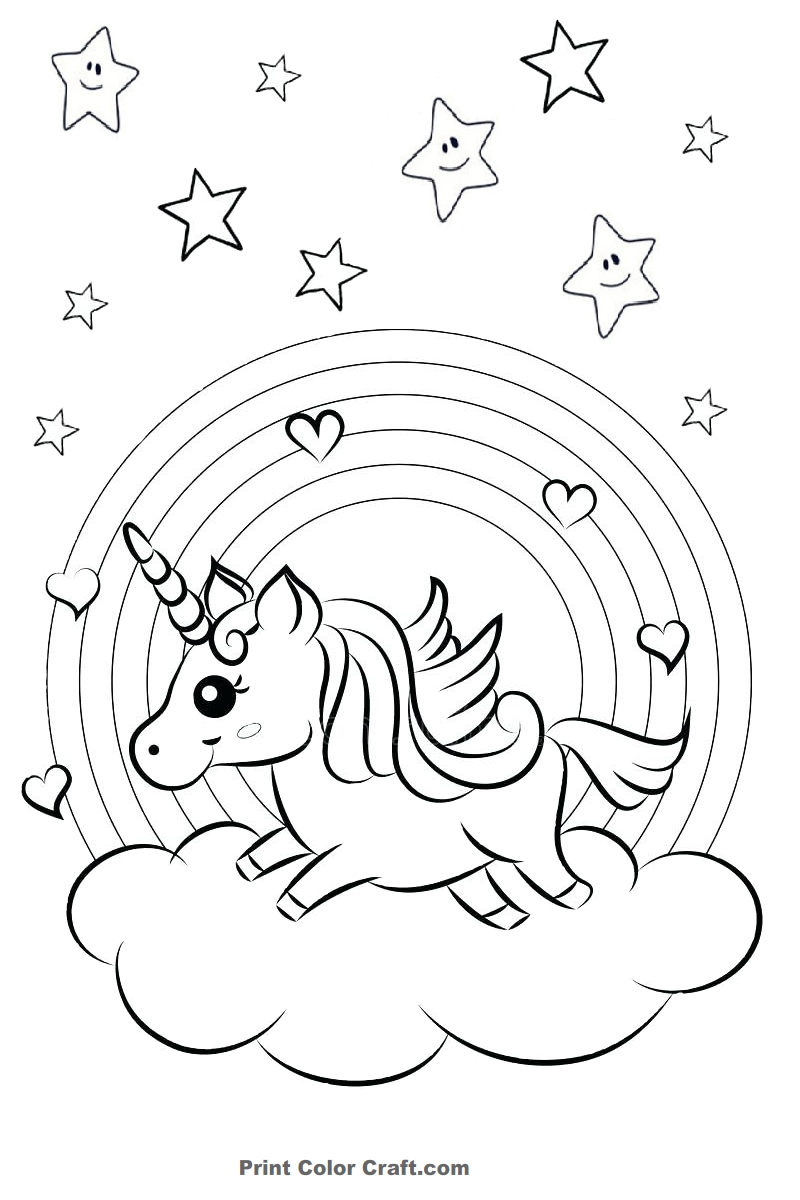 Rainbow And Hearts Colorful Unicorn Coloring Pages Print Color Craft