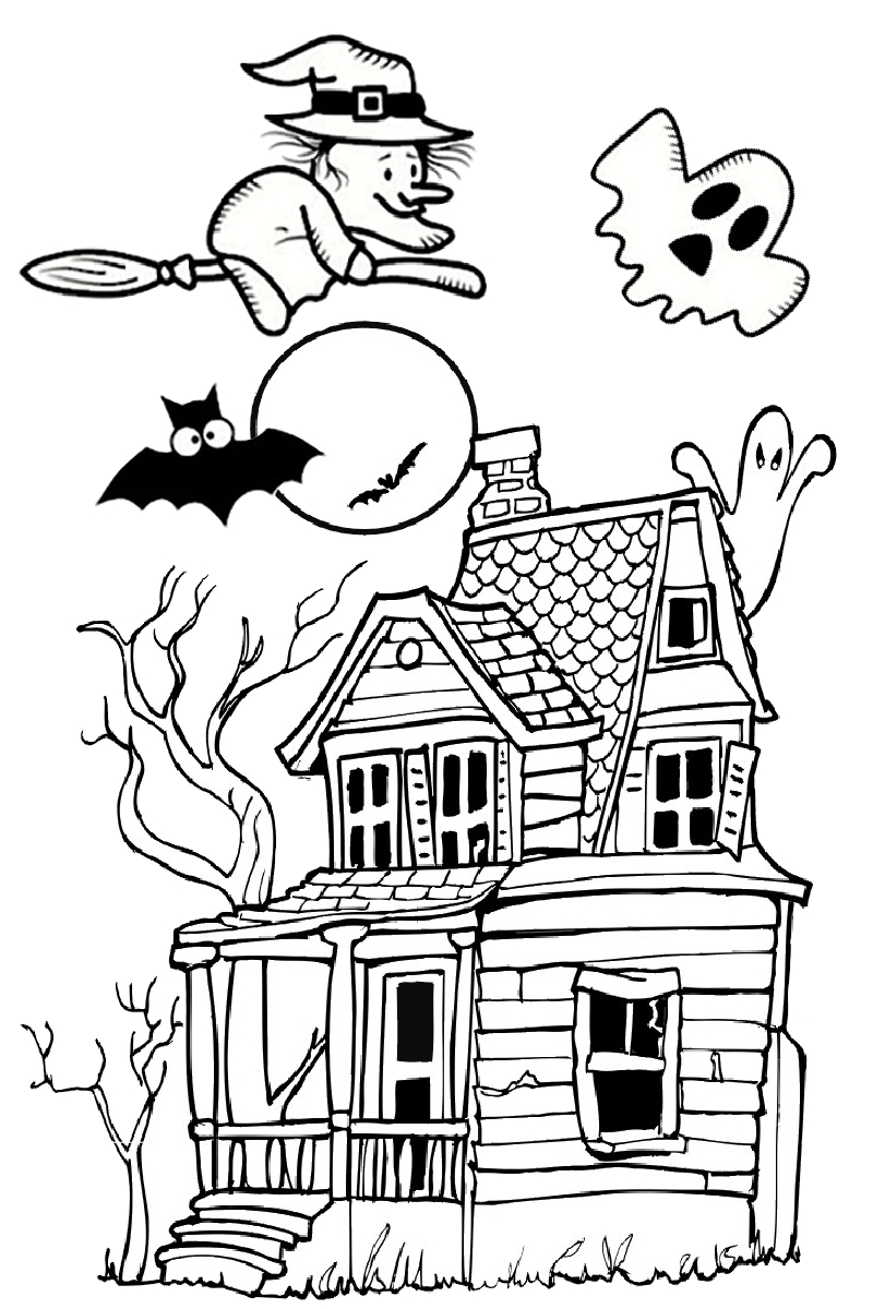 Haunted House Spooky Pages to Print and Color for Halloween Print