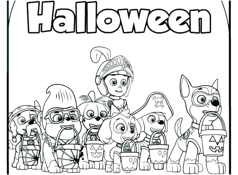 Paw patrol Halloween Coloring Pages all characters trick or treat