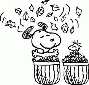 Cute Snoopy Autumn Fun Fall Leaves Coloring Page