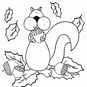 Squirrel Autumn Nuts Collection Cute Fall Coloring Pages