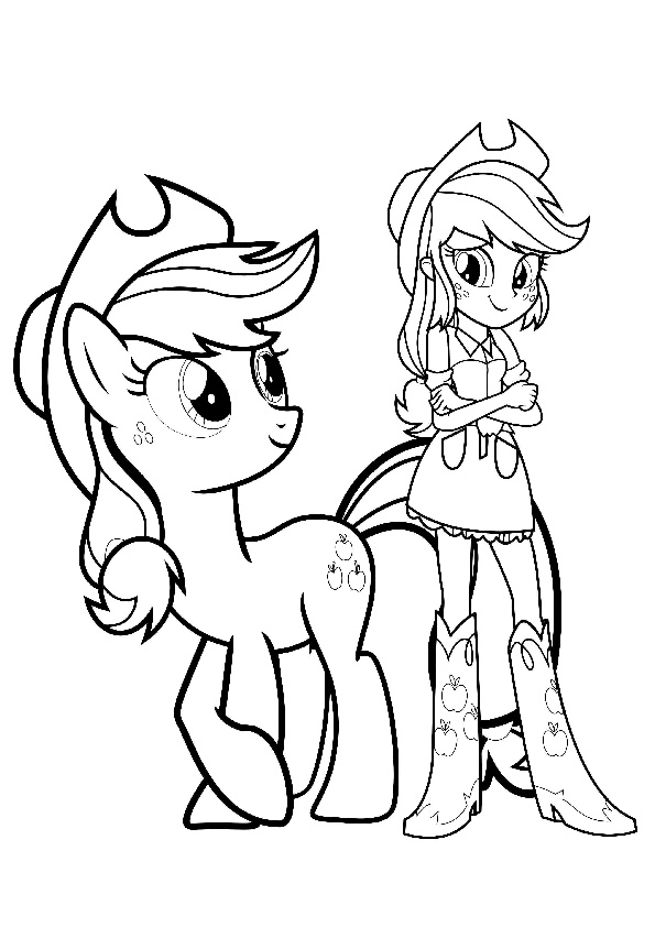Applejack with Equestria Girl My Little Pony Human Counterpart Applejack Coloring Pages