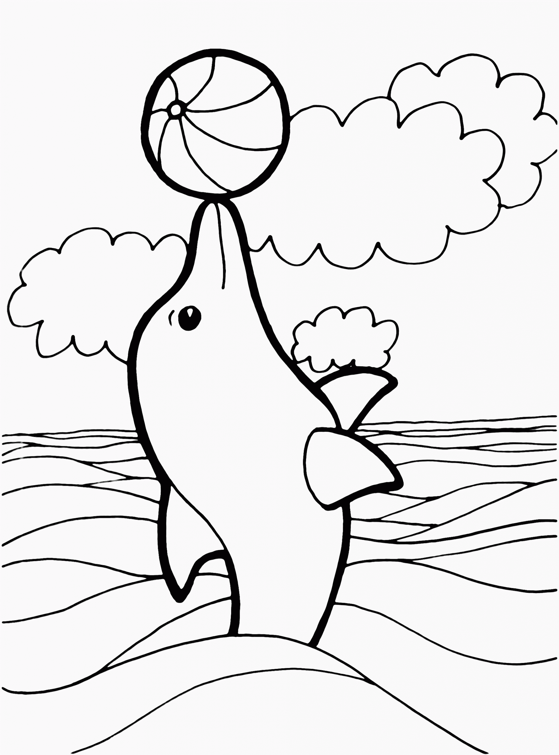 Coloring Page of Dolphin Playing Beach Ball