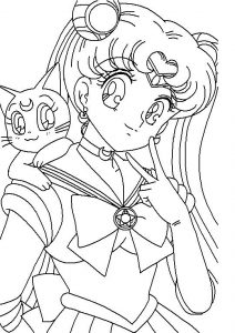 Cute Looking Sailor Moon and Luna Coloring Pages Printable Anime Pages