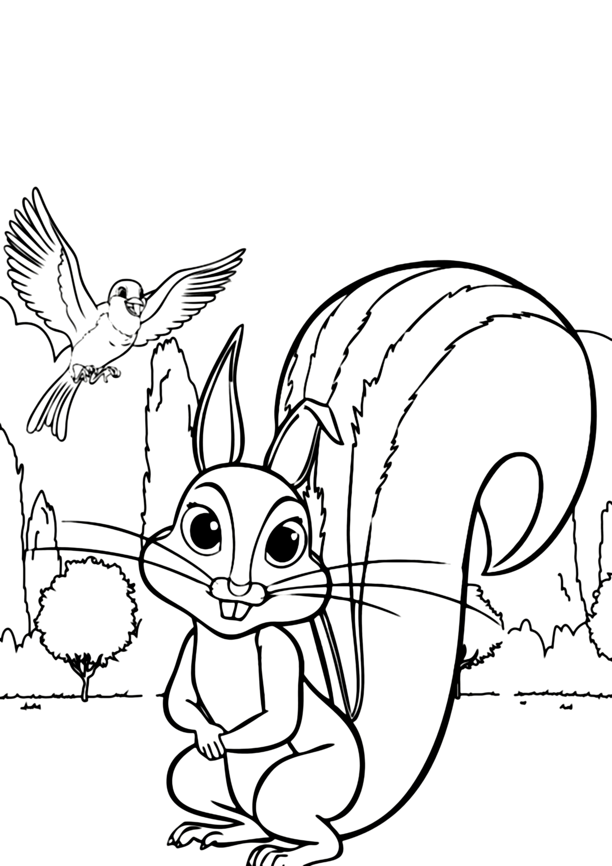Cute Princess Sofias Friendly Squirrel and Robin Bird Coloring Page