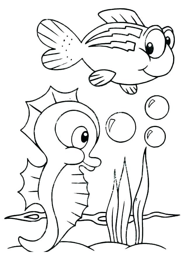 Cute and Easy Ocean Animals Coloring Pages Seahorse Puffer ...