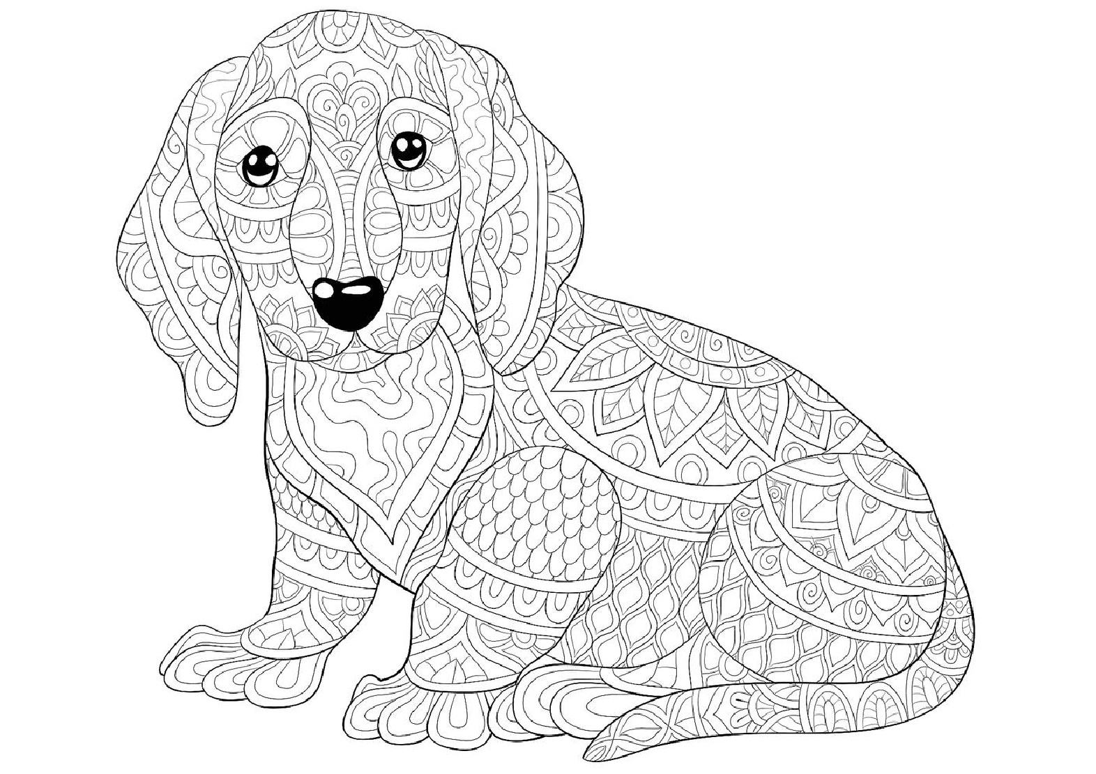Detailed Mandala Printable Dog Coloring Pages for Adults - Print Color