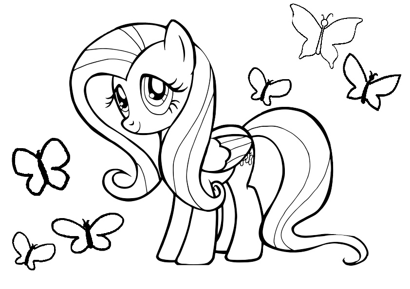 Fluttershy My Little Pony Element Kindness Coloring Pages Fluttershy with Butterflies
