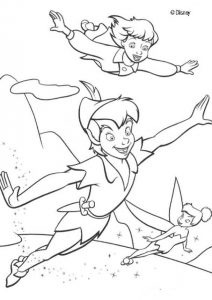 Flying Young Boy Peter Pan and Tinkerbell Coloring Pages