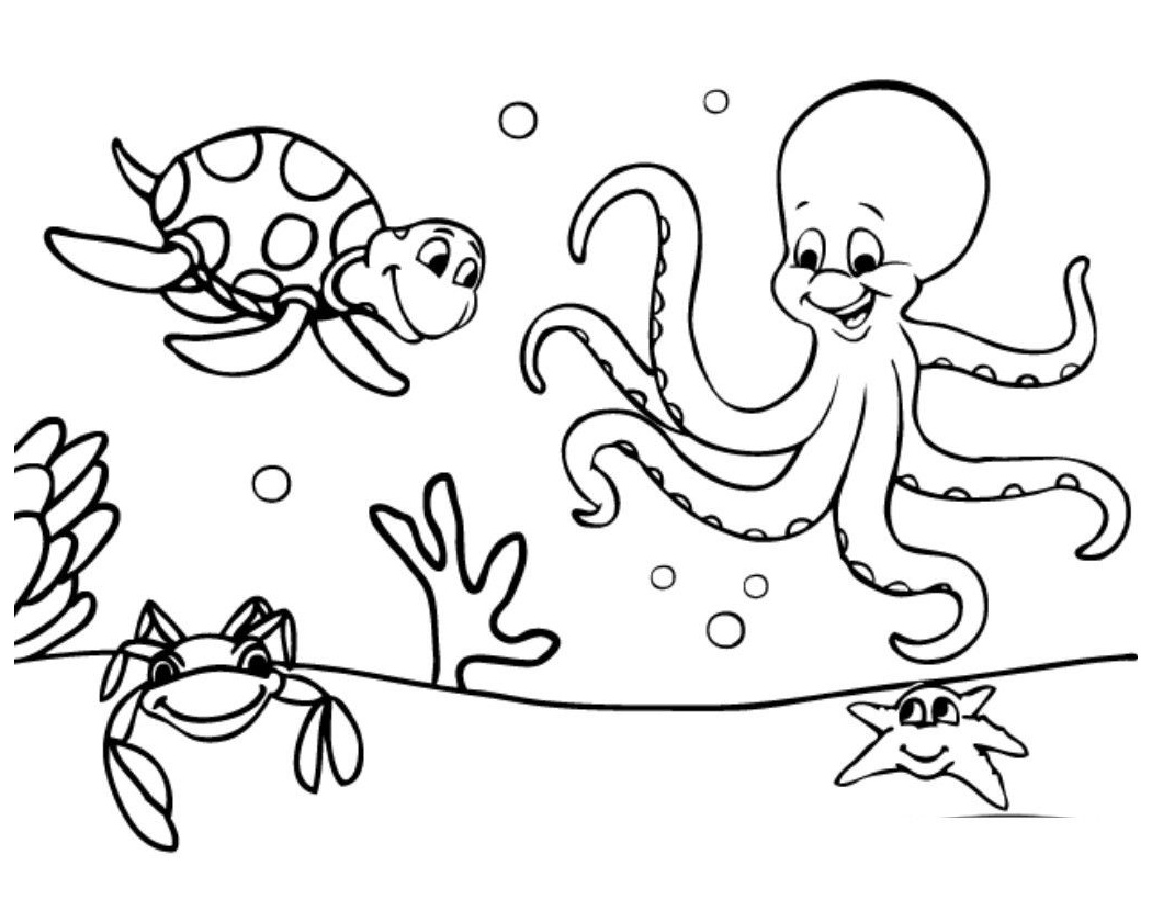 Free Easy To Color Preschool Cute Ocean Animals Coloring Pages Print 