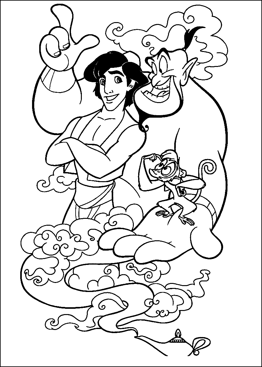 Get Ready for Your Magical Wish Genie and Aladdin Coloring Page