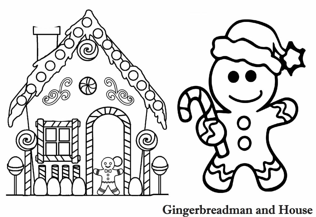 Gingerbreadman And Gingerbreadhouse Chrsitmas Coloring Page For Kids 