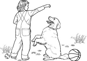 Girl Playing with Her Labrador Dog Coloring Pages