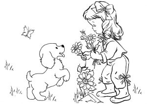 Little Dog is Excited to Play with Her Friend in the Garden Coloring Pages