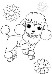 Lovely Flowers and Dog Coloring Pages for Girls