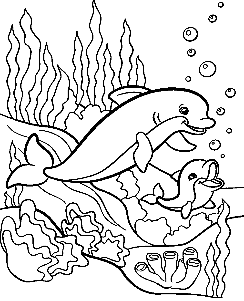 Mommy and Baby Dolphin Coloring Page for Toddlers