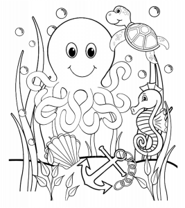 Octopus Turtle Seahorse Free Printable Ocean Coloring Pages