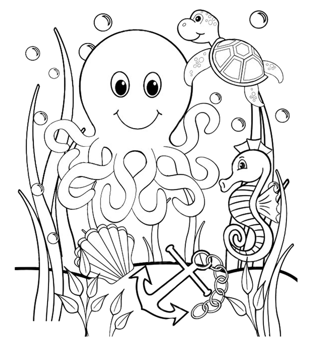 Octopus Turtle Seahorse Free Printable Ocean Coloring Pages Print 