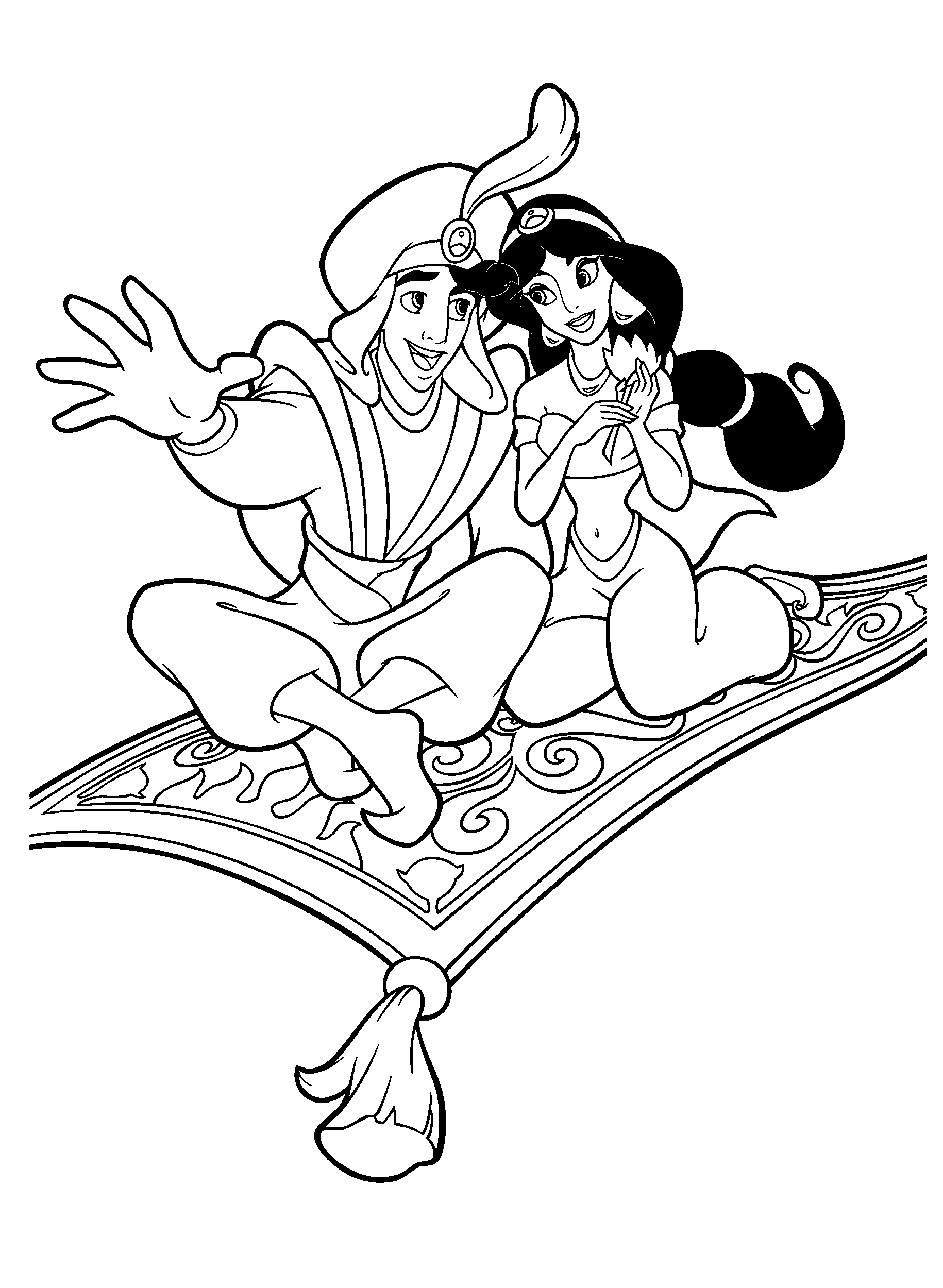 Prince Aladdin and Jasmine Printable Coloring Page