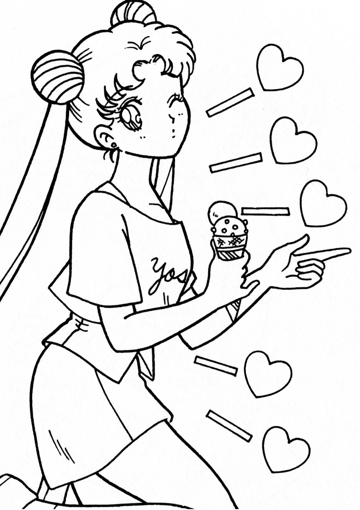 Print and Color Kawaii Sailor Moon with Ice Cream Coloring Pages