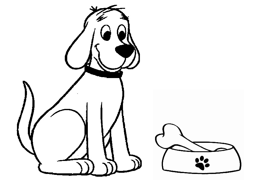 Printable Dog Coloring Pages Smiling Cute Dog with His Bowl