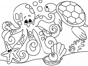 Printable Ocean Coloring Pages for Preschool Kids Octopus Turtle Starfish and Corals