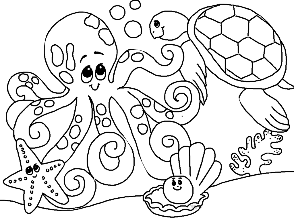 Printable Ocean Coloring Pages for Preschool Kids Octopus Turtle Starfish and Corals