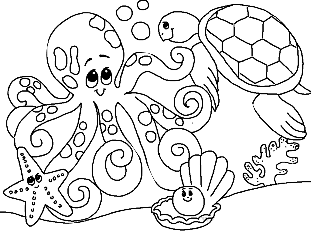 Printable Ocean Coloring Pages for Preschool Kids Octopus Turtle