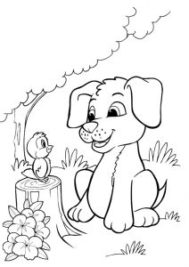 Sweet Little Dog Bird and Puppy Friends Coloring Pages