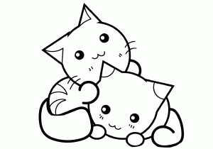 Adorable Cute Anime Cats Coloring Pages Playful Kittens