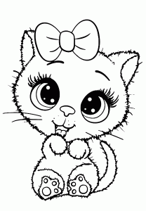 Adorable Little Cat with a Bow Coloring Page