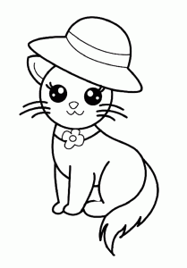 Beautiful Cat with a Hat Easy Coloring Page