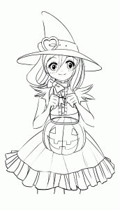Cute Anime Girl Witch Coloring Page