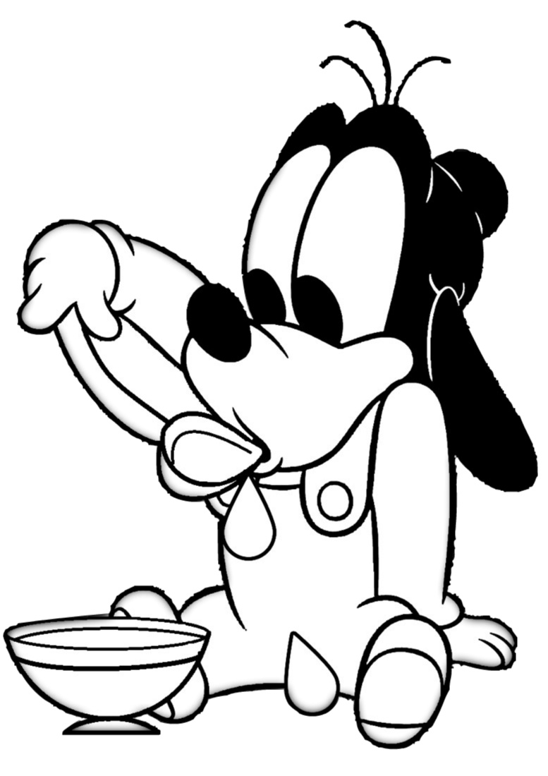 Cute Little Goofy Eating His Breakfast Baby Goofy Coloring Page