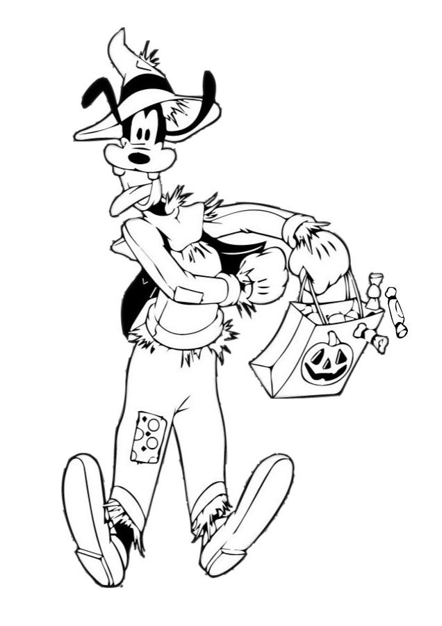 Goofy Halloween Celebration Trick or Treat Coloring Pages