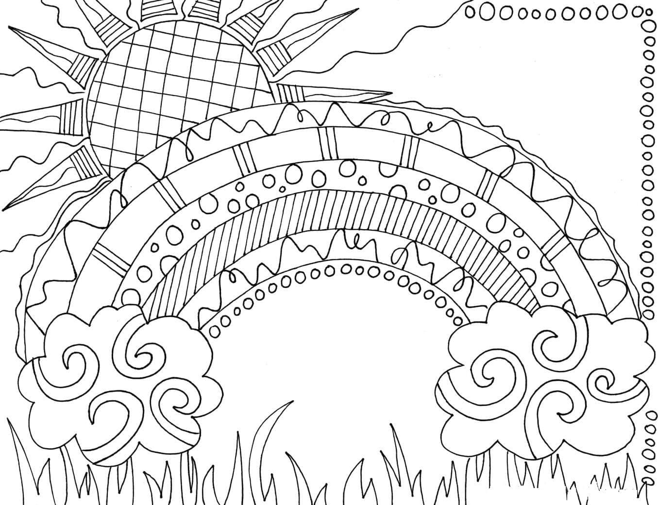 Hard and Difficult to Color Adult Rainbow Coloring Pages for Stress