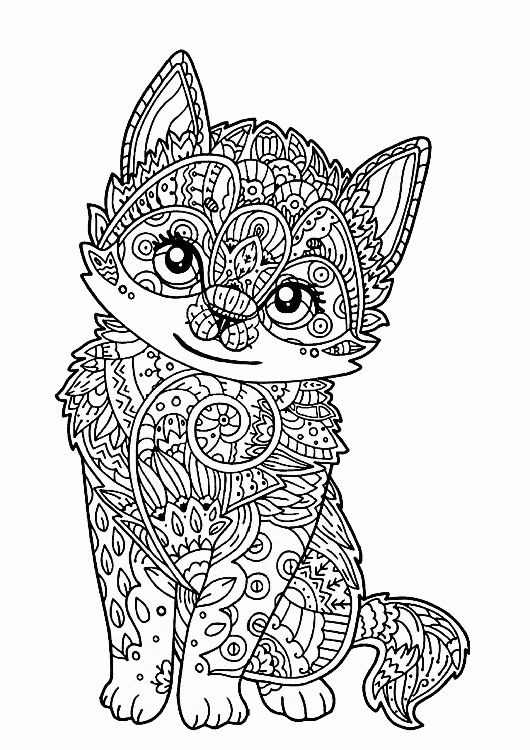 Hard to Color Mandala Adult Coloring Pages of Cat Stress Reliever