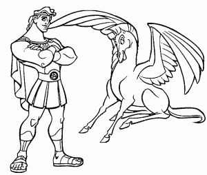 Hercules and Flying Horse Pegasus Coloring Page