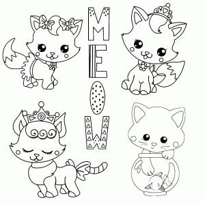 High Resolution Cute Cat Coloring Page Meow Cats