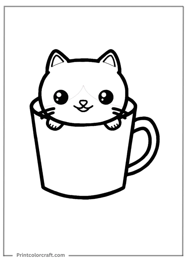 Little Cat inside the Mug Printable Coloring page