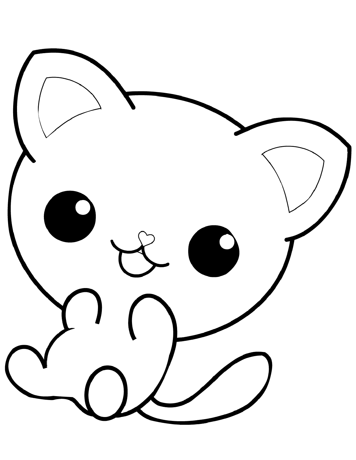 Playful Too Cute Kawaii Kitten Easy Cat Coloring Pages - Print Color Craft