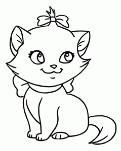 Printable Easy Little Kitten with Bow Ribbon Coloring Pages for Toddlers