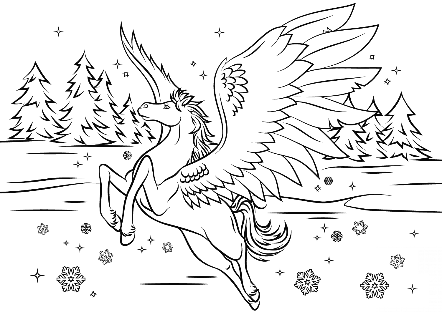 Printable Pegasus Coloring Pages for Girls & Adults