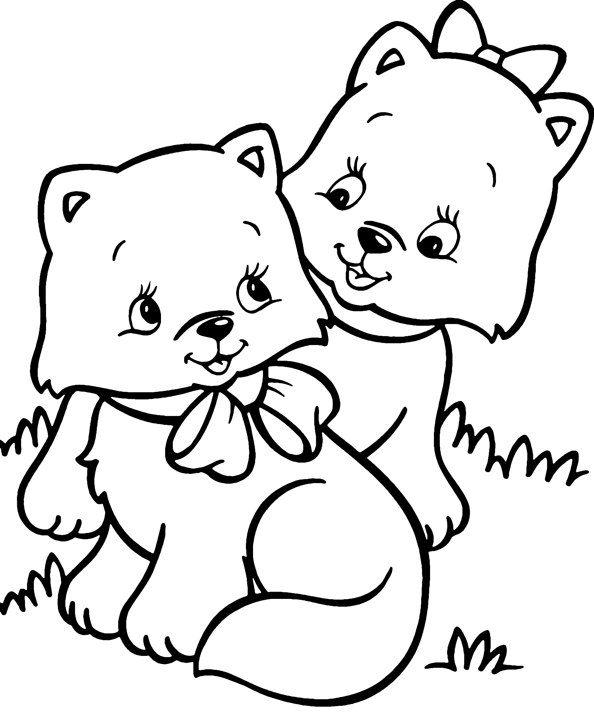 Two Cute Kittens Cat Coloring Page for Kids