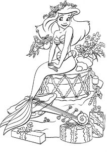 Ariel Mermaid with Presents Coloring Pages