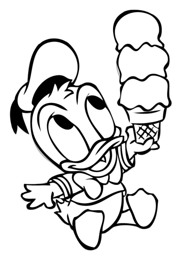 Baby Donald Duck with Scoops of Ice Cream Disney Coloring Pages
