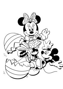 Easter Surprise Egg Pluto with Minnie Mouse and Mickey Mouse Disney Coloring Page